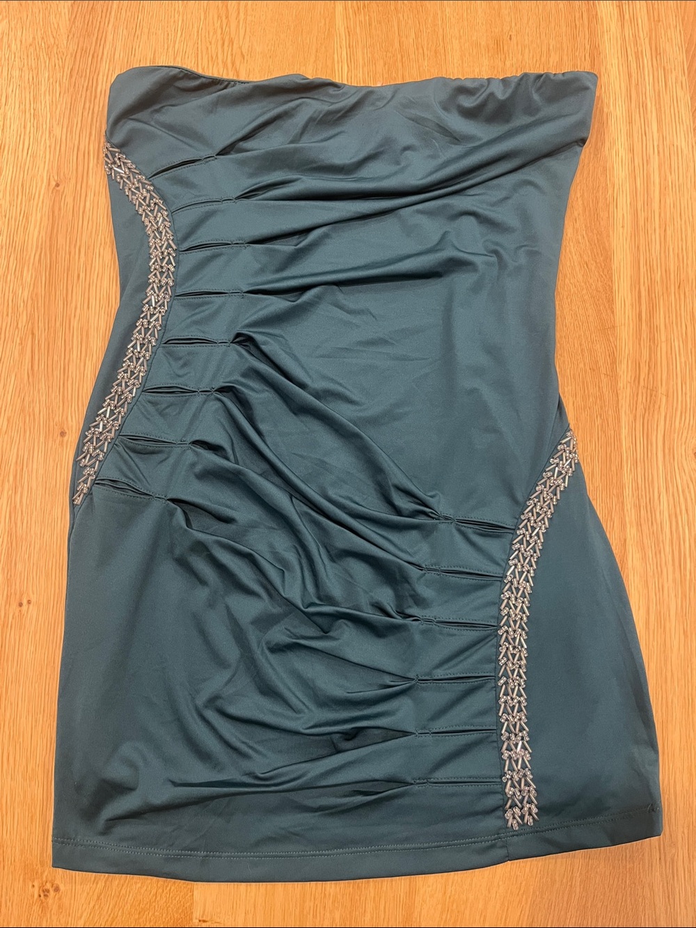 Nikibiki Teal Strapless Ruched Bandeau with Braided Trim